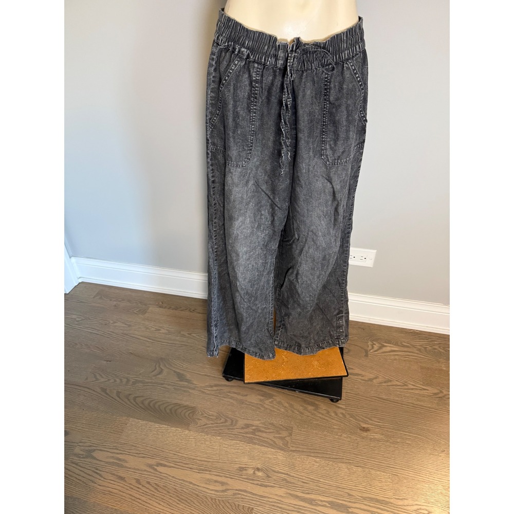 Billy T Womens XL Gray Acid Wash Wide Leg Cotton Lyocell Drawstring Pants